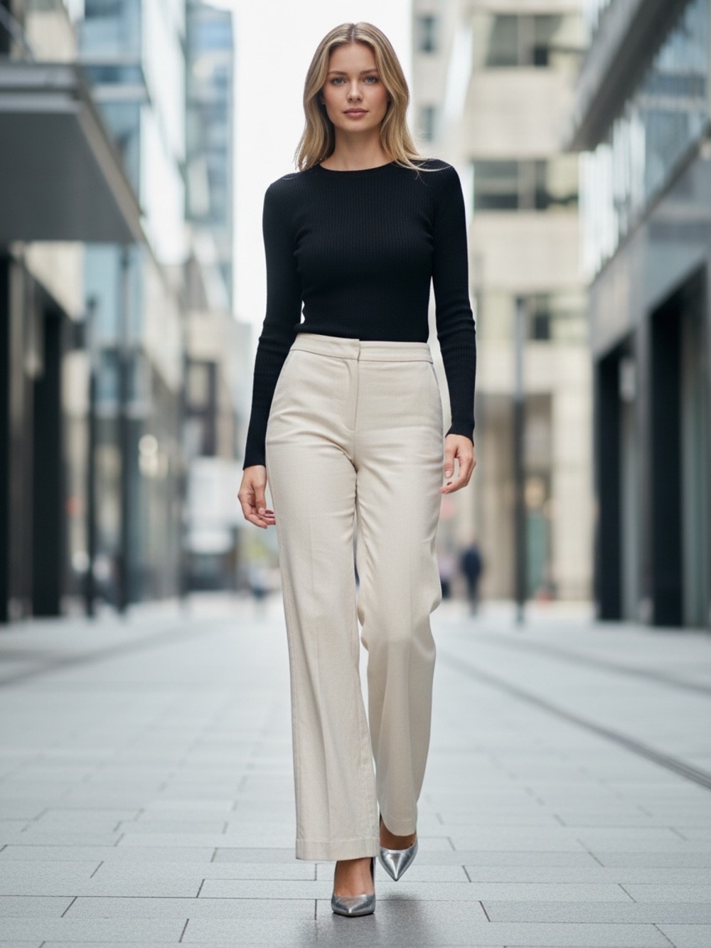 Ann Taylor Cream Wide-Leg Trousers